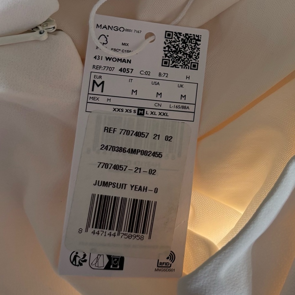 Mango Long Asymmetrical Draped Jumpsuit Off-White One-Shoulder NWT Size M Bridal - Picture 8 of 8